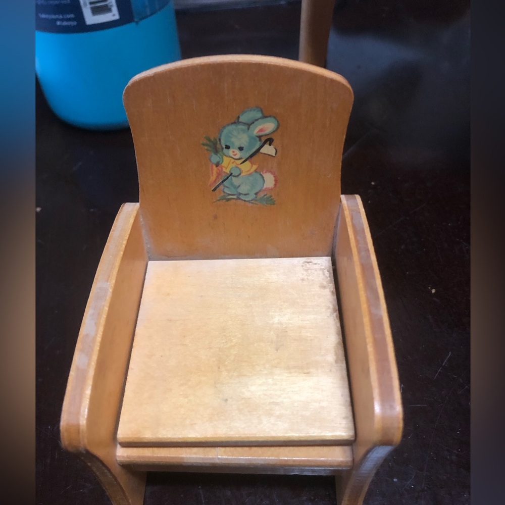 Vintage Strombecker Wood Toy Doll Potty Chair with Bunny Rabbit